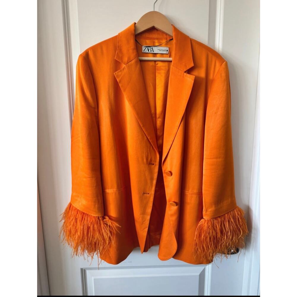 Zara Limited Edition Straight Blazer Jacket With Removable Feathers XL - Picture 2 of 5